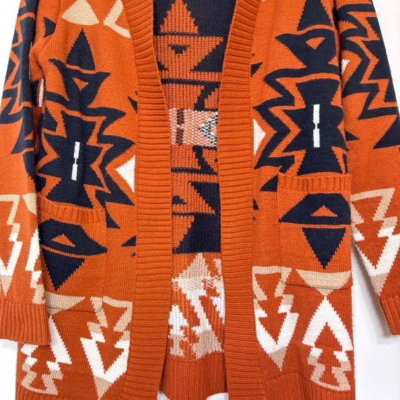 Cato Orange and Navy Geometric Cardigan - Picture 4 of 8